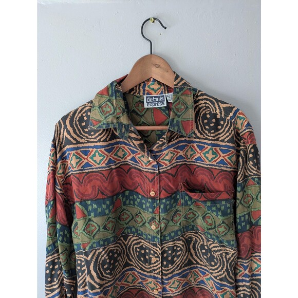 Vintage 90s silk button down, Womens silk shirt, details express, southwestern - Picture 1 of 4